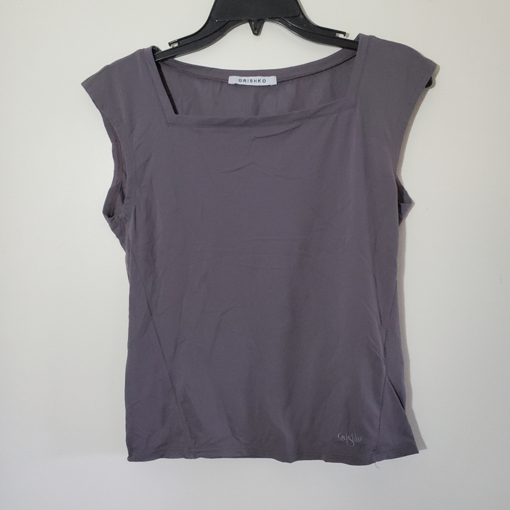 Girshko Dance Studio Wear Mauve Squareneck Stretch Tee Size Small Capped Sleeve